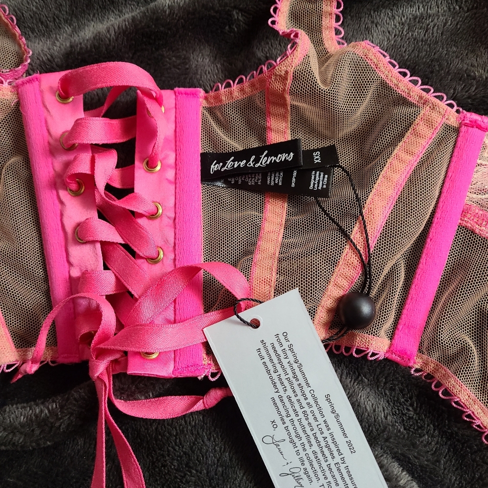NWT For Love and Lemons FLL Pink Flower Hibiscus Lace-up Corset Bustier XXS - Picture 6 of 7